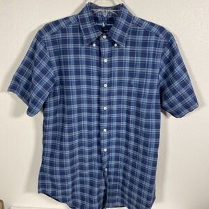 Ralph Lauren Plaid Shirt Men's Small Blue Short Sleeve Button Up Classic Fit V1